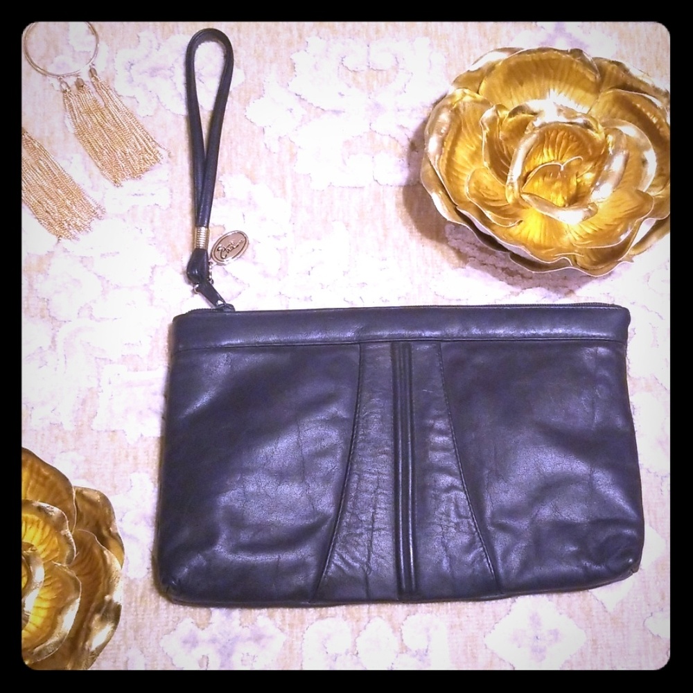 Vintage Navy Leather Clutch